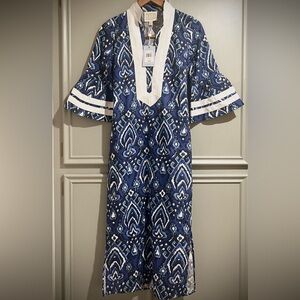 Sail To Sable navy ikat bell sleeve caftan
